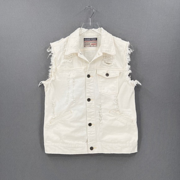 Moussy Jackets & Blazers - MOUSSY VINTAGE Denim Vest Womens One Size White Distressed Sleeveless